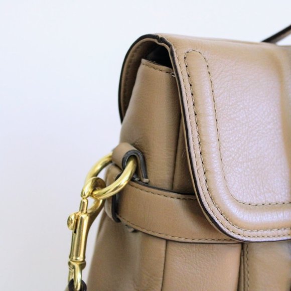 Coach Taupe/Tan/Camel Large Campbell Leather Eva Flap Satchel Purse - Picture 6 of 11